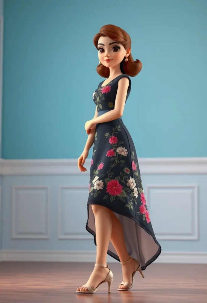  Floral Embroidered High-Low Dress