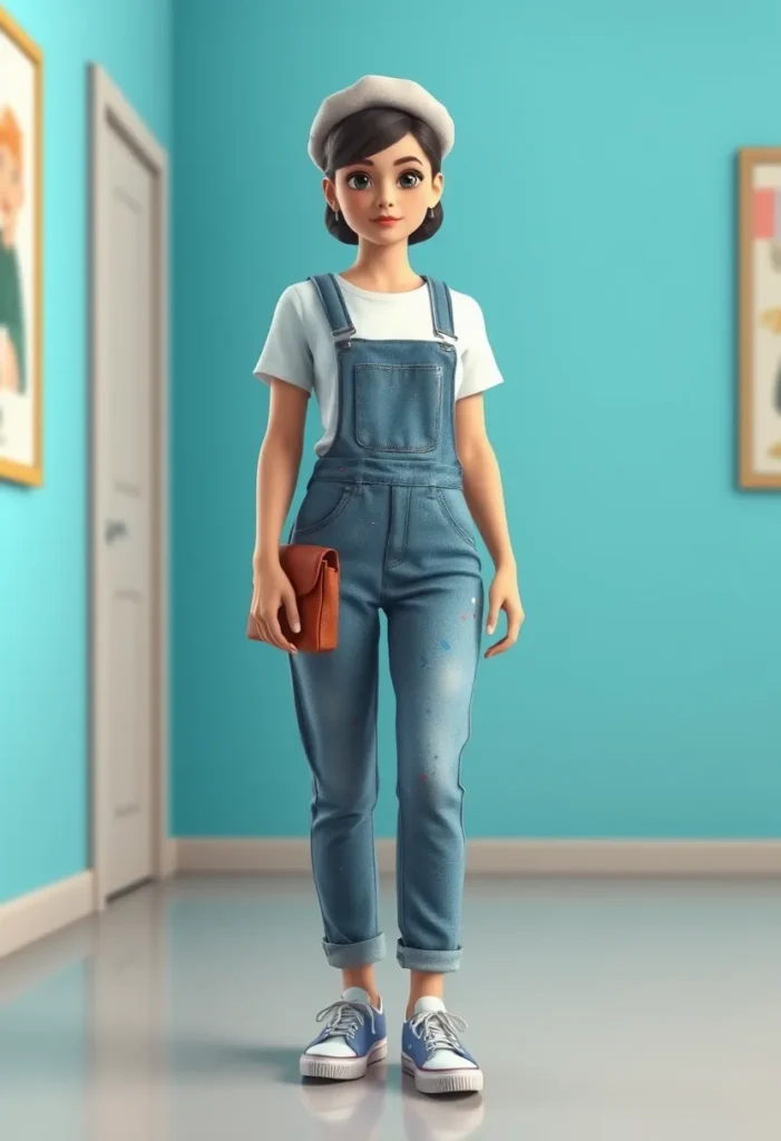 Indie Art Student with Paint-Splattered Overalls