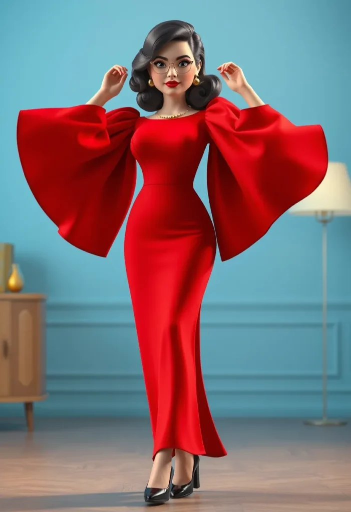  The Classic Red Gown with Dramatic Sleeves