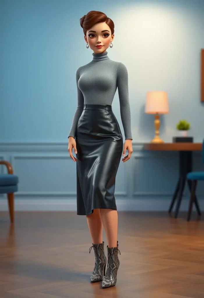 Leather Midi Skirt and Cashmere Turtleneck
