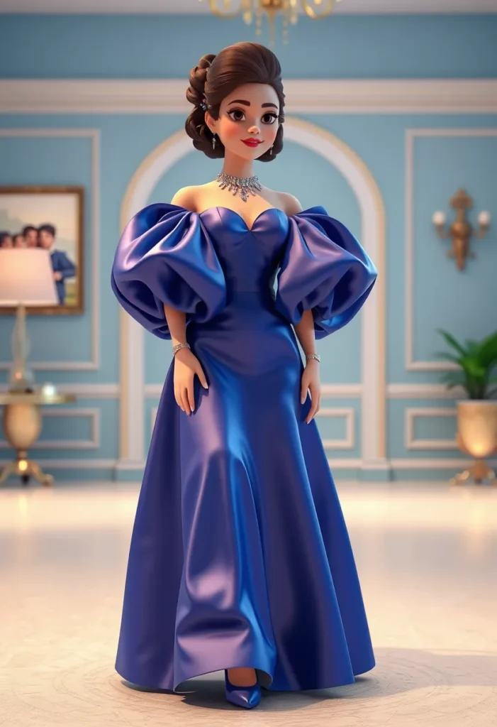  Royal Blue Ball Gown with Statement Jewelry