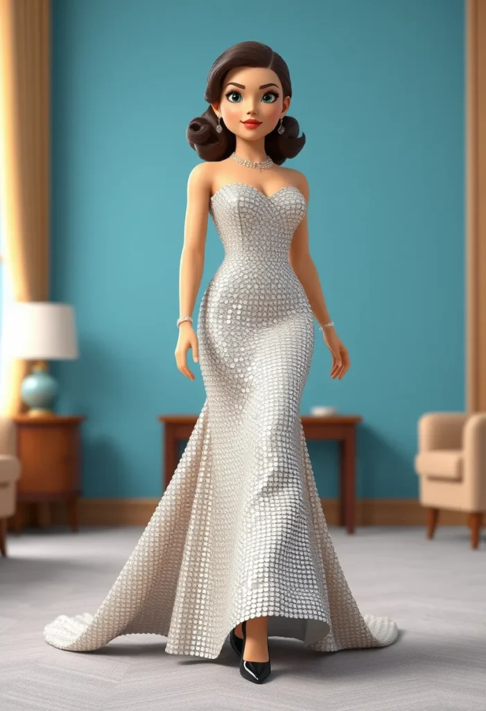 Sequined Evening Gown with Dramatic Train